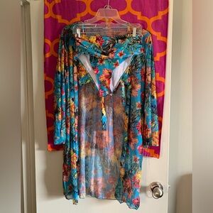 Women’s 3 Piece Tropical island theme swimsuit swimwear bikini set new